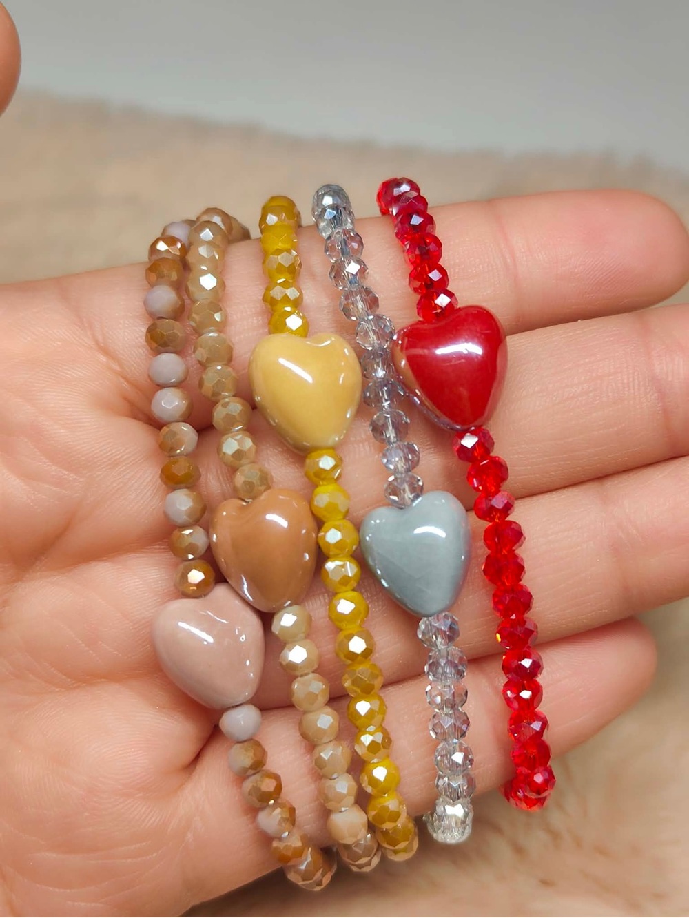 Ceramic Heart Bead Stretch Bracelet